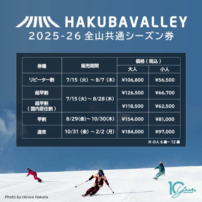 2025-26 Hakuba Valley 全山共通シーズン券が7月15日から販売開始 